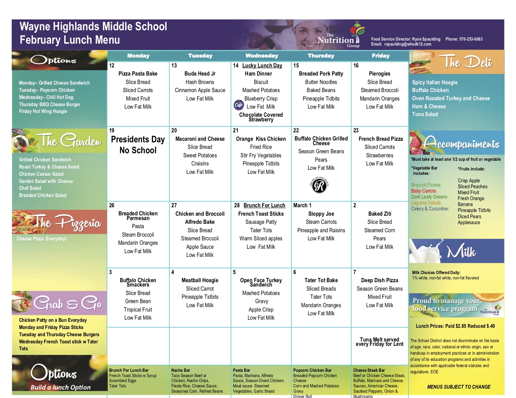 Wayne Highlands School District Wayne Highlands Middle School Lunch Menu